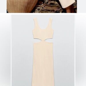 Zara Cream bodycon Dress with Scoop Neck